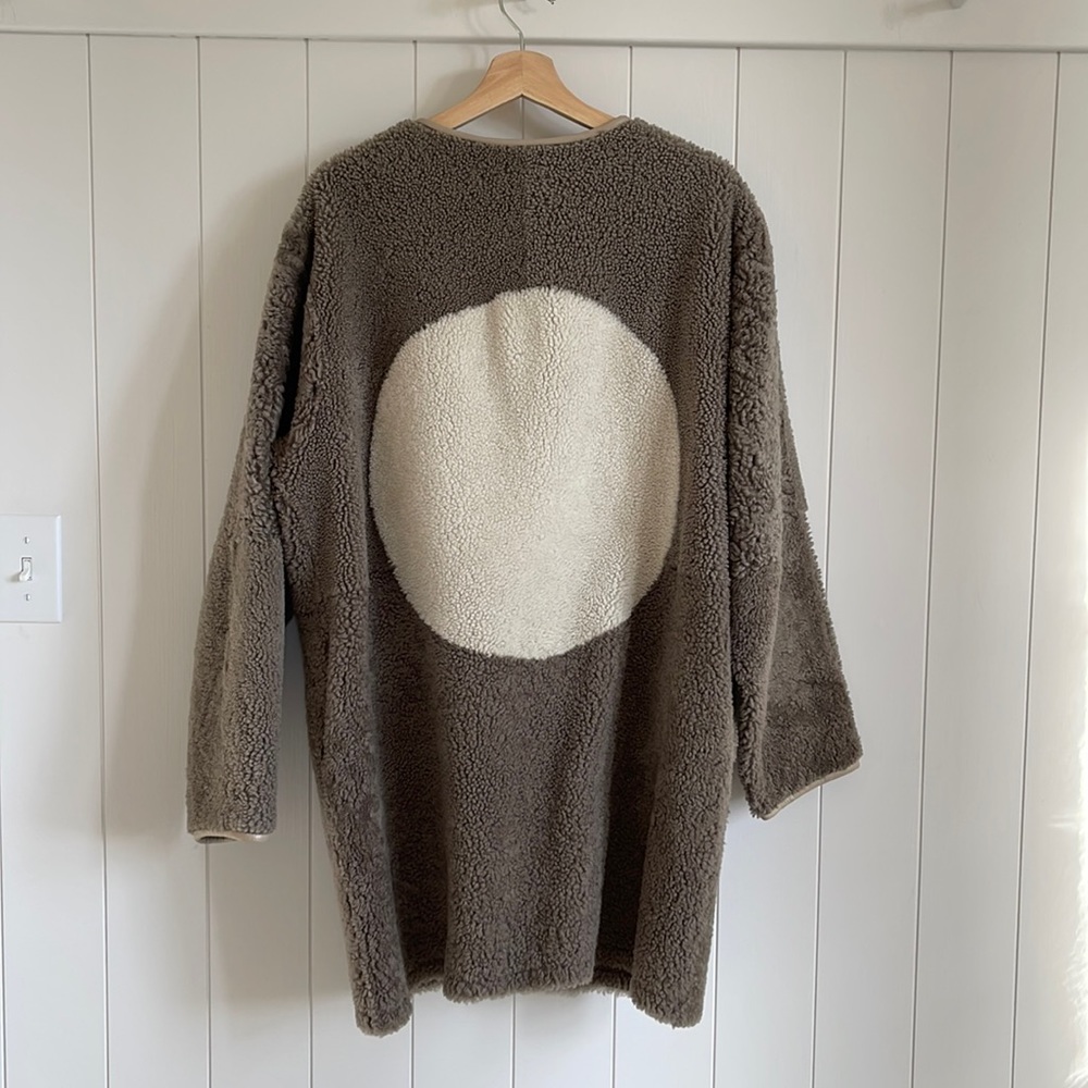 Cozy Oversized Sherpa Jacket with Cream Circle - Women's Leather Jackets